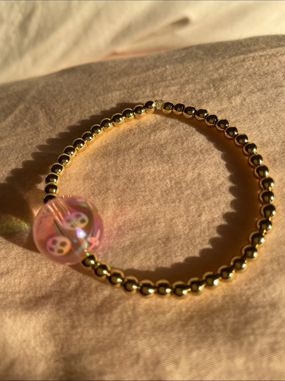 Gold Beaded Bracelet with Pink Accent Bead - Picture 6 of 9